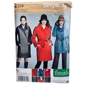 Simplicity S0314 Sewing Pattern Misses'/Miss Petite Coat Jacket Size 6-14 Uncut